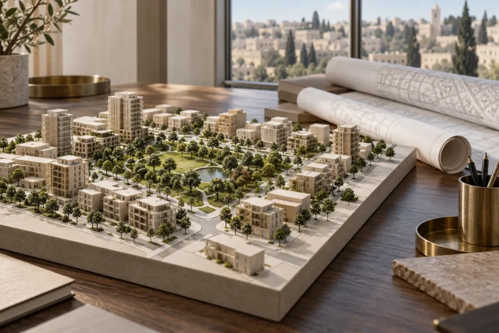 איור של תוכנית שכונה לקראת בחינת התנגדות תכנונית