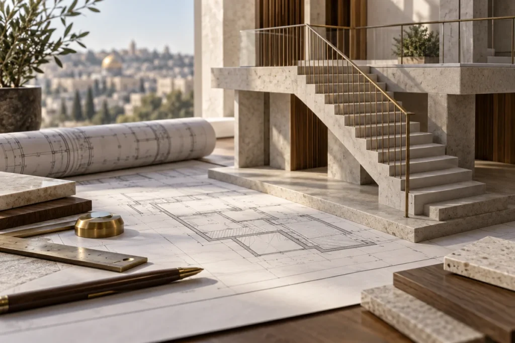 איור של מדרגות ותוכניות בנייה לצו עשה